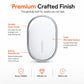 Xiaomi wireless smart tracker tag front view, white oval and silver outer frame