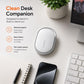 Xiaomi wireless smart tracker tag on desk, white oval with silver border