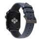 Navy litchi-textured genuine leather watch band with metal buckle and punched holes
