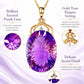 Gold-tone amethyst pendant necklace with oval purple gem and small clear stone accents