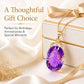 Amethyst gemstone pendant necklace with oval purple pendant on a gold-tone chain
