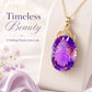 Amethyst oval pendant necklace with purple gemstone set in gold-tone frame