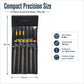 6-piece assorted rasp file set, compact storage pouch with black and yellow accents