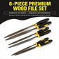 6-piece wood file rasp set with textured metal blades and black handles