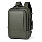 Green waterproof laptop backpack with top handle, front zipper, and side carry strap