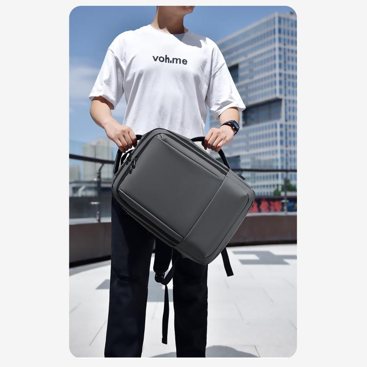 OUMANTU gray laptop backpack with wide front compartment and side strap detail