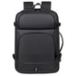 Black front view laptop backpack with top handle, double zippers, and side attachment loops