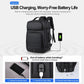 Black laptop backpack with front zip pocket and padded interior sleeve