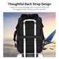 Black backpack showing padded laptop compartment and adjustable shoulder straps