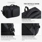 Black waterproof backpack with padded shoulder strap adjuster and reinforced carry handle