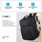 Black backpack with 17.3-inch laptop compartment, splash-resistant fabric, and multiple storage
