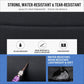 Black textured fabric backpack with water-, wear-, and tear-resistant protection