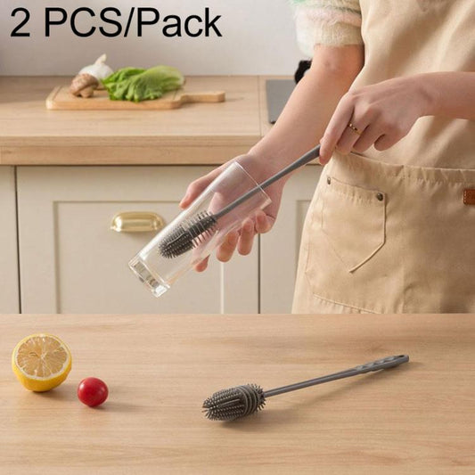 Two-piece silicone bottle and cup cleaning brush set, white handles and gray bristles