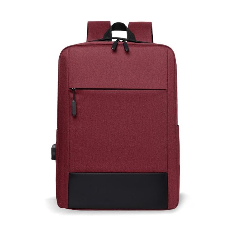OUMANTU men's laptop backpack, maroon front with black bottom and zip pocket
