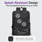 OUMANTU men's laptop backpack, black front with white splash pattern and zip pocket