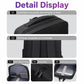 Black laptop backpack detail with padded carry handle and cushioned back panel