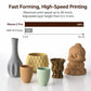 Ceramic 3D printed clay models, including vase, cup, and seated Buddha figure