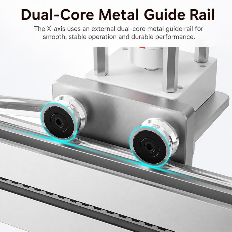 Dual-core metal guide rail with black rollers on the 3D printer gantry