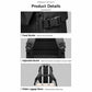 Black waterproof backpack with fixed buckles, adjustable straps, and hidden luggage sleeve