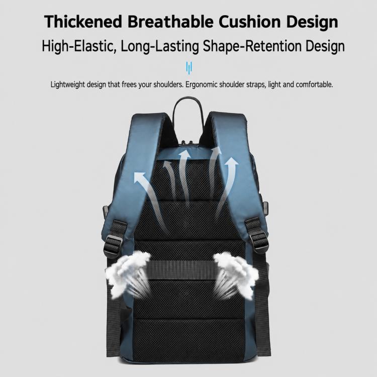 Waterproof large-capacity casual backpack, blue front panel with padded shoulder straps