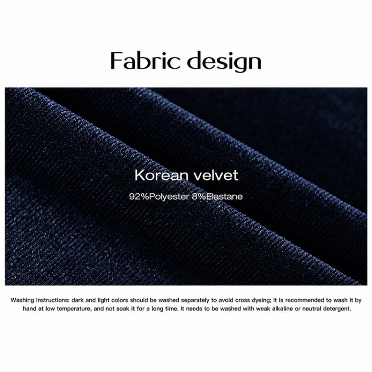 Korean velvet fabric swatch in dark navy with dense knit texture and subtle shimmer