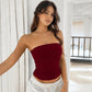 Backless strapless knitted top, fitted silhouette, burgundy red