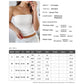 White strapless fitted knitted top, partial view with size chart