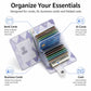 Plaid card wallet opened with sections for ID, business cards, and cash