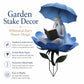 Decorative garden stake showing fairy figure in blue flower with umbrella