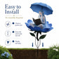 Decorative garden stake with fairy reading book and blue umbrella on metal post