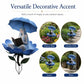 Blue fairy decorative garden stake with umbrella, book, and flower-shaped base