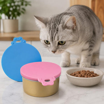 Pink and blue silicone pet food can lids, sealed fit tabs