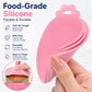 Pink silicone pet food can lid, flexible stack with paw-ring handle