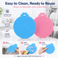 Blue and pink reusable silicone pet food can lids with water droplets
