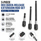3-piece hex quick-release extension rod set, dark ends with silver metal collars