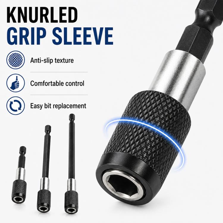 Knurled grip sleeve hex quick-release extension rod with hex socket tip