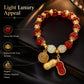 Red and white bead peanut charm bracelet with gold-tone coin and peanut pendants