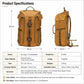 Canvas travel backpack in earthy yellow, shown front and side with adjustable straps