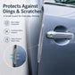 Clear door edge guard strip protecting door edges from dings and scratches