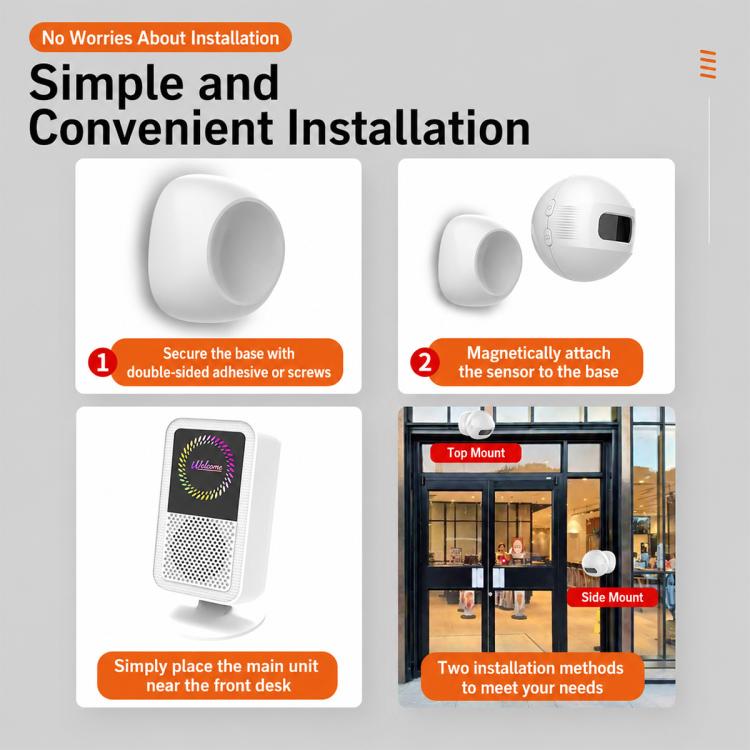 Rechargeable magnetic doorbell kit: white sensor and doorbell units with mounting options
