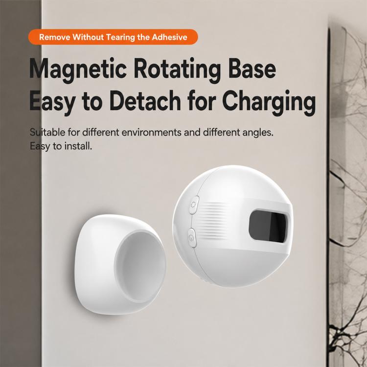 White sensor unit with magnetic rotating base, showing separate charging/detach piece