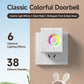 White wall-mount wireless doorbell with colorful music light ring and circular bell icon