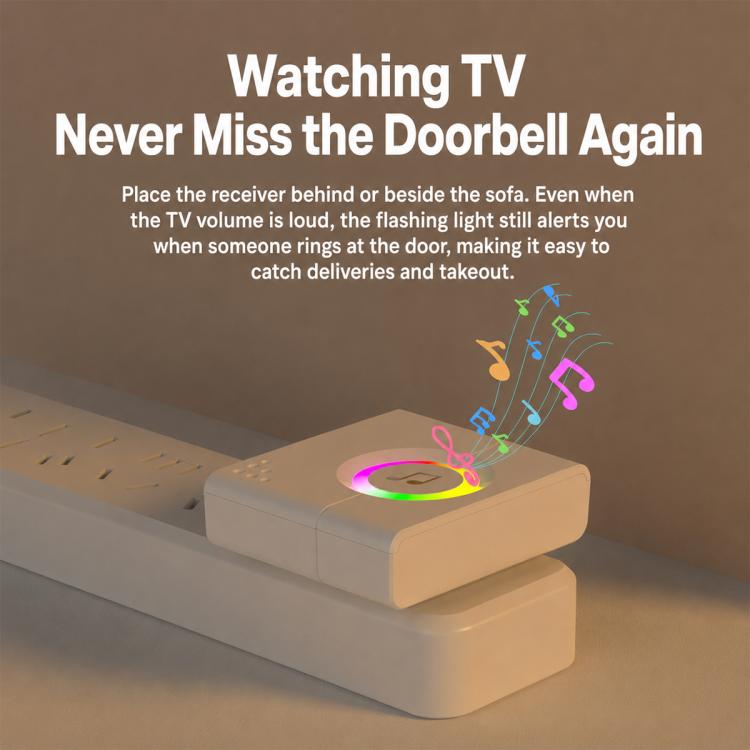 Wireless doorbell receiver with glowing ring light on a wall outlet
