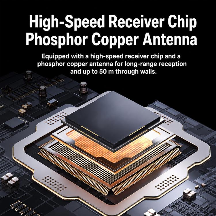 Wireless doorbell receiver circuit close-up with copper antenna chip