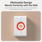 White minimalist wall doorbell with single red ring around bell icon and matte button