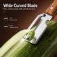 Wide curved blade peeler with stainless steel blade and wooden handle