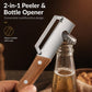2-in-1 peeler and bottle opener with stainless head and wooden handle