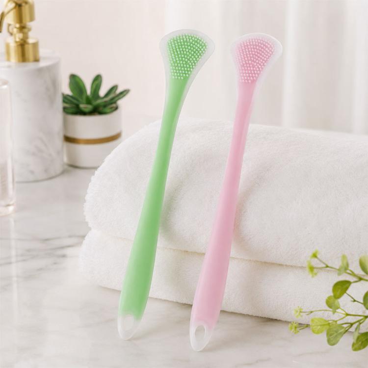Double-sided silicone tongue scraper set with green and pink flexible handles