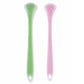 Pair of double-sided silicone tongue scrapers, green and pink bristle tips