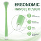 Green silicone tongue scraper with smooth grip handle and textured brush head